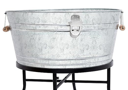 BirdRock Home Galvanized Beverage Tub with Stand | Bottle Opener | Party Drink Holder | Wooden Handles | Outdoor or Indoor Use | Free Standing