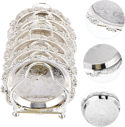 Decorative Silver Mini Snack Plates with Rack Stylish Serving Tray for Fruits Desserts and Appetizers Kitchen Dining Room and Parties