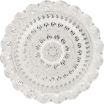 Turkish Tea Coffee Serving Tray, Vintage Style Round Coffee Plate, Embossed Pattern Metal Tray for Bar Outdoor Dresser Dessert, Multi Purpose Serving Tray for Coffee Tea Jewelry Co (Silver)