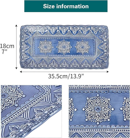 Sungmor Embossed Stoneware Fine Dining Dinnerware, Antique Baroque Style 14" Long Rectangular Porcelain Serving Platter Set of 2, Sophisticated Ceramic Dish for Party Cookies, Fruit, Cheeses & Dessert
