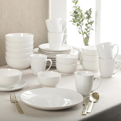 Gibson Home Ogalla 30 Piece Plates, Bowls, & Mugs Dinnerware Set - Service for 6 - White Porcelain W/Gold Band