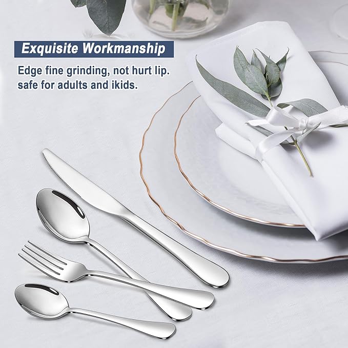Stainless Steel Silverware Set, 16 Piece Flatware Set for 4,Knives Spoons Forks Set For Home, Kitchen and Restaurant Mirror Polished, Dishwasher Safe