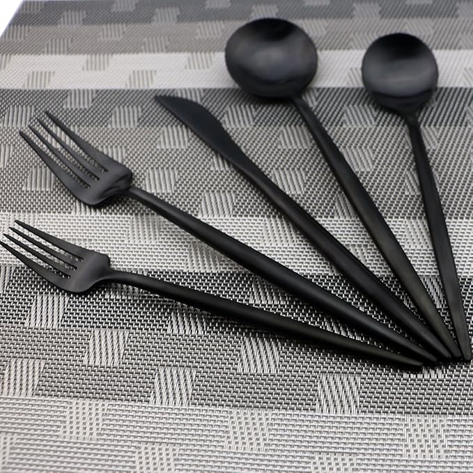 Luxury Black Matte Flatware 20 Pieces 18/10 Stainless Steel Salad Spoons and Forks Knife Set Black Silverware Set DISHWASHER SAFE, Service for 4
