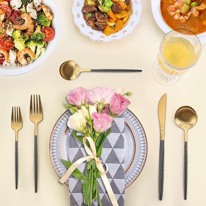 20-Piece Silverware Set for 4, Gold Flatware With Black Handle, Durable 18/8 Stainless Steel Kitchen Eating Tableware, Includes Fork Knife Spoon, Dishwasher Safe