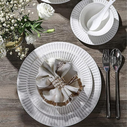Dinnerware Set,19 Pcs Dinnerware Sets,Porcelain Tableware Set with Plates and Bowls,White Ceramic Dinner Set for Kitchen and Dinning