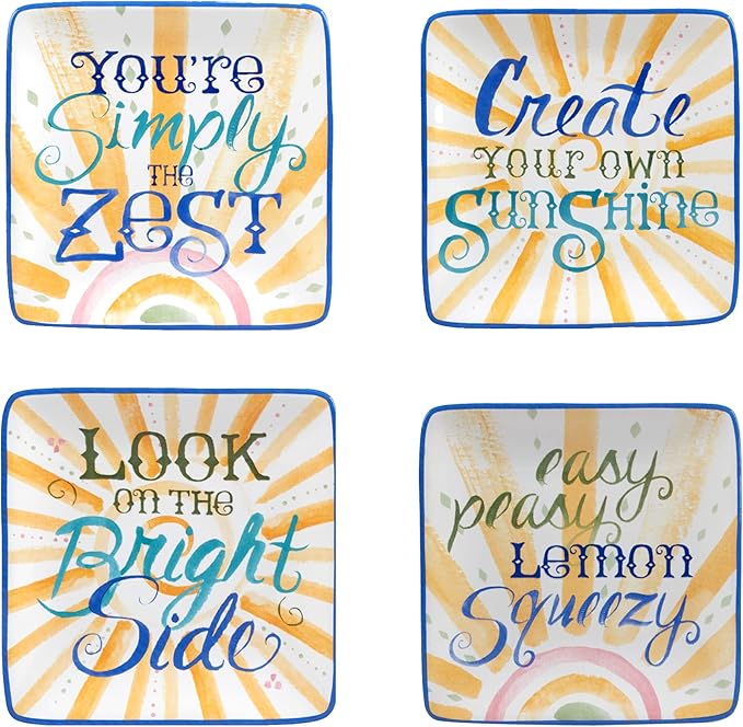 Certified International Lemonade 6" Canape/Luncheon/Appetiser Plates, Set of 4 Assorted Designs