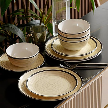 Melamine Dinnerware Set for 4, 12Pcs Dinnerware Sets, Lightweight Plates And Bowls Sets, Morden Dishes Sets for Indoor and Outdoor Use, Dishwasher Safe BPA Free(Off White)