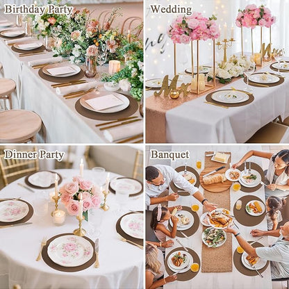 SHACOS 100 pcs Round Paper Placemats Disposable 13 inch Colored Paper Decorative Place Mats for Wedding Birthday Party Bridal Baby Shower Events Table Decoration, Brown
