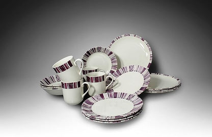 Tudor 16-Piece Premium Quality Round Porcelain Dinnerware Set,BOHEME PURPLE, Service for 4, See 10 Designs Inside!