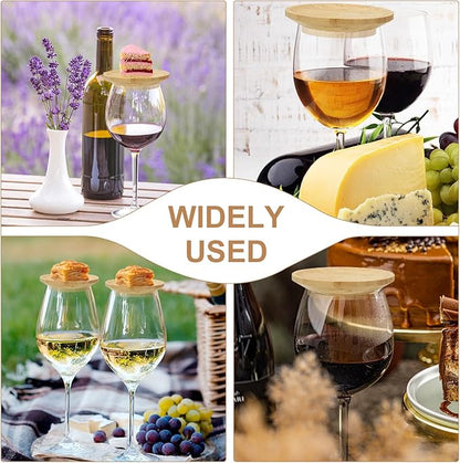 uxcell Wine Glass Charcuterie Lids, 4 Inch Wine Glass Covers Bamboo Appetizer Plates for Family Gatherings, Bars, Restaurants Party 6Pcs