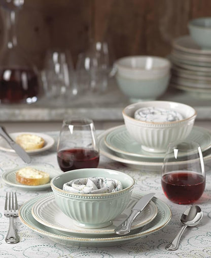 Lenox 870009 French Perle Groove 12-Piece Plate & Bowl Set Blue