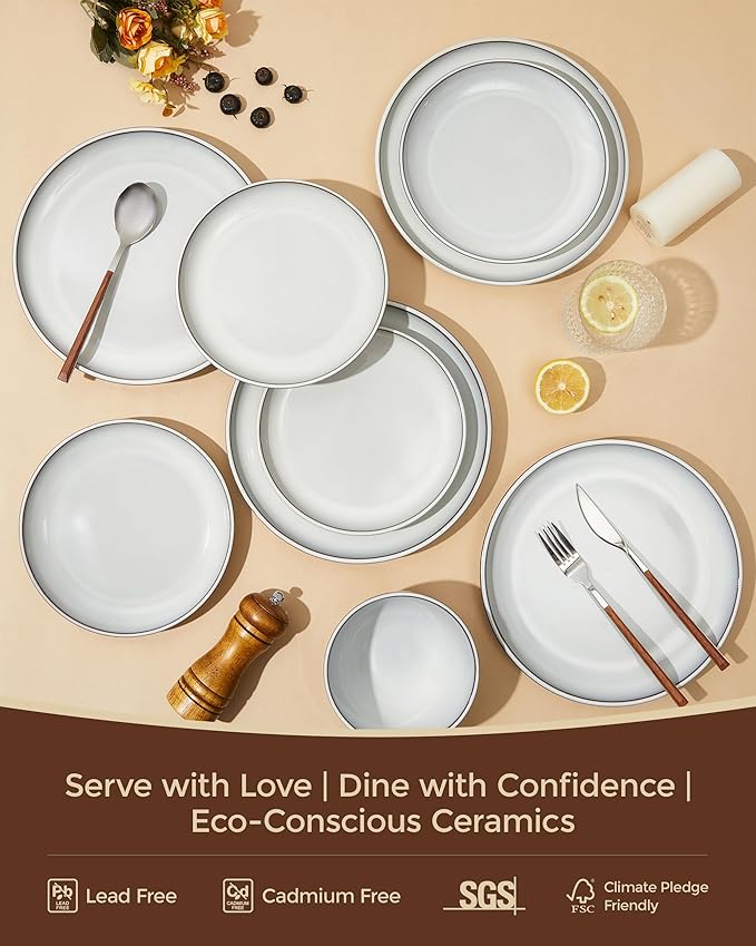 10 Inch Ceramic Plates, White Dinner Plate Set for Dessert Pizza Steak, Terracotta Kitchen Stoneware Serving Dishes Set, Dishwasher & Microwave Safe, Scratch Resistant