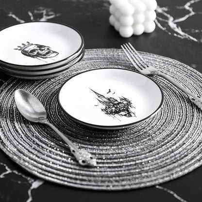 Halloween Pattern Ceramic Seasoning Dishes Sauce Dish Sushi Dipping Bowl Appetizer Plates Tea Bag Holder Serving Dish for Kitchen, Decoration for Halloween, 5 Inch, 4 PCS Set
