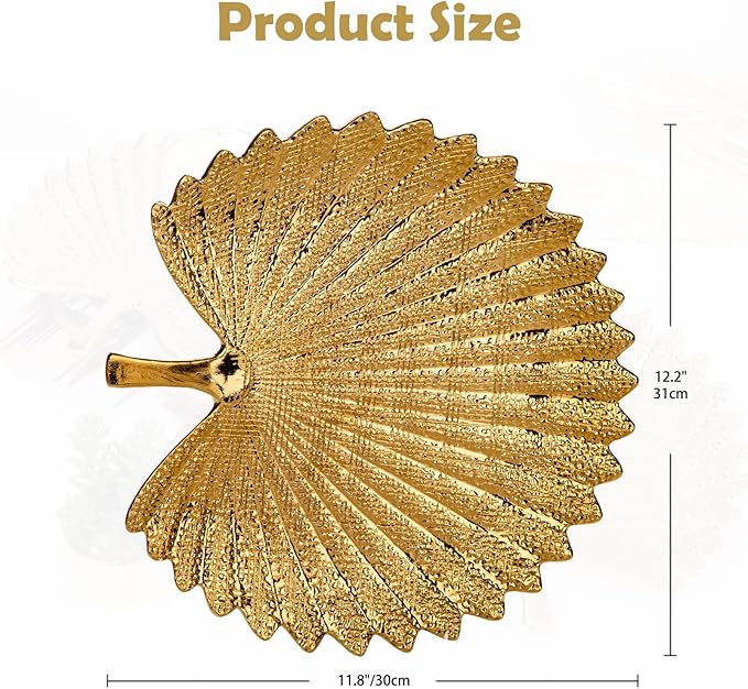 Gold Leaf Decorative Serving Tray for Table Centerpiece – 12" Ceramic Leaf-Shaped Trinket Dish, Candle Tray, Vanity Organizer, Coffee Table Decor, Modern Glam Home Decor, Gifts for Women
