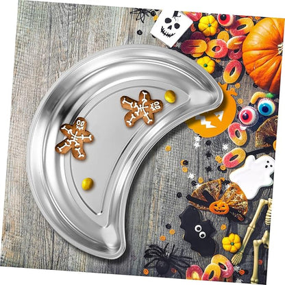 Cabilock Stainless Steel Tray Half-Moon Decorative Serving Dish for Dry Fruit Coffee Dessert Decorative Trays for Home