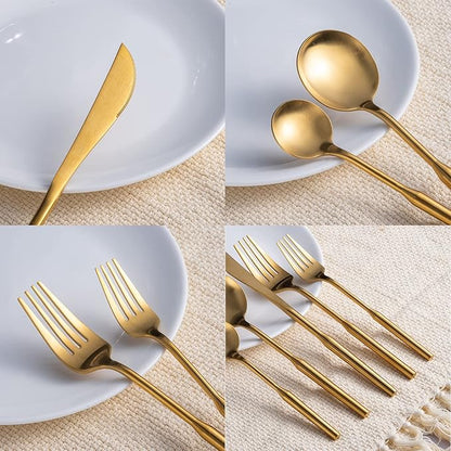 Matte Silverware Eating Utensils Set, 20-Piece Stainless Steel Flatware Set, Kitchen Utensil Set Service for 4, Durable Home Kitchen Silverware,Luxury Cutlery Set. (Gold, 20)