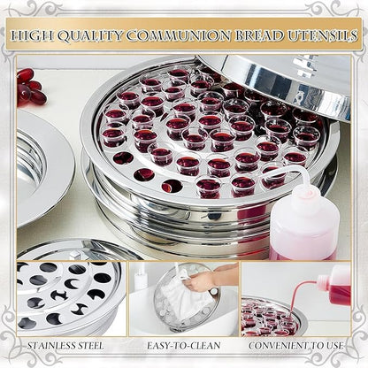Zhehao 4 Sets Holy Communion Trays for Churches with Lid, Including 300 Disposable Communion Cups, 3 Churches Cup Fillers, 3 Spouts (Silver)