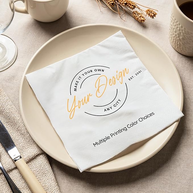 25Pcs 3 Ply Personalized Cocktail Napkins - Custom Napkins with Logo Photo Text - 4.8"x4.8" Customized Printed Logo Napkin for Business Bar Party Wedding Birthday Anniversary