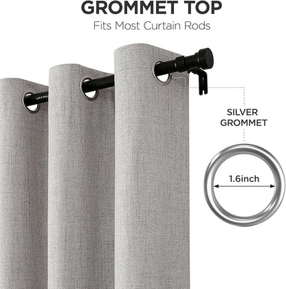 Joydeco Blackout Curtains 72 Inches Long 2 Panels Burg, Room Darkening Curtains for Bedroom, 100% Black Out Textured Thermal Drapes Privacy Protection 2 Panels Set(W52 x L72 Inch, Greyish White)