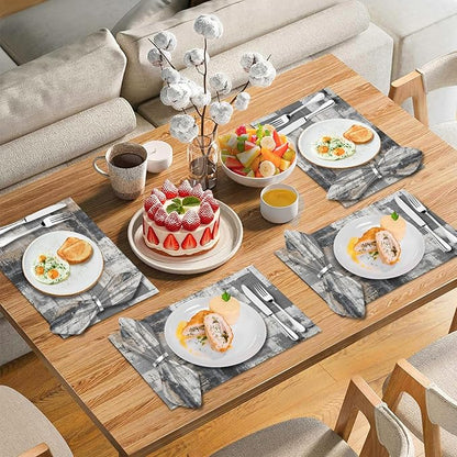 Mcalk 4 Each Grey Placemats and Cloth Napkins Set of 8, Modern Art Placemat, Abstract Black Cloth Napkin for Home Kitchen Decor (Placemats 18 "x12 Napkins 18 "x18)