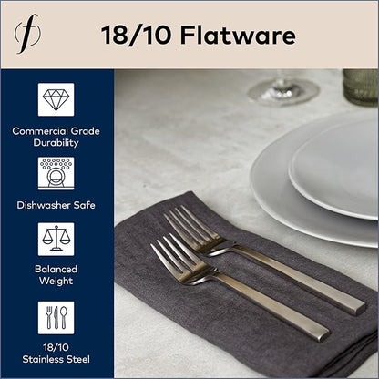 FORTESSA Arezzo 18/10 Stainless Steel Flatware, 5 Piece Place Setting With Knife, Forks and Spoons (Service For 1), Dishwasher Safe, Brushed Silver
