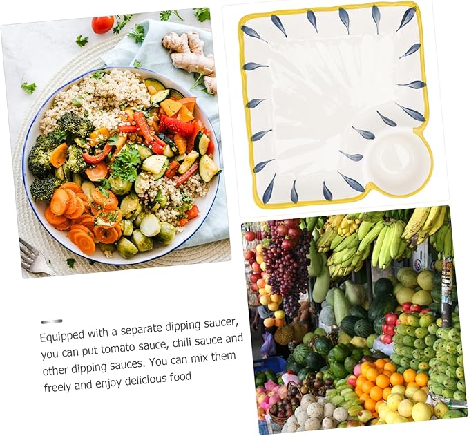 Unomor Japanese Ceramic Plate Dipping Saucer 1-Piece Food Serving Dish Porcelain Breakfast Plate for Sushi Fries and Snacks