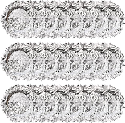 24 PCS Charger Plates Bulk, 13 Inch Floral Reef Plastic Charger Dinner Plates Round Service Plates Decorative Chargers Bulk for Table Setting Wedding Party Event(Silver)
