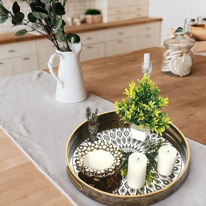 SINT Serving Tray with Antique Look & Stylish Design, Decorative Trays with Handles for Kitchen, Round Ottoman Tray for Dinning | Living Room & Home Décor | Pack of 2