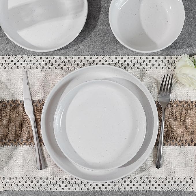 Stoneware Dinner Plates Set of 4, 8 Inch Reactive Matte Glaze Ceramic Plates Set, Modern Dinnerware Dish set for Kitchen,Microwave, Dishwasher Safe, Scratch Resistant,White
