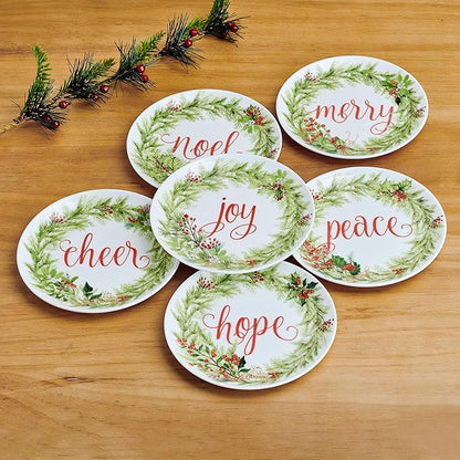 Mikasa Holiday Festive Garland Set of 6 Bone China Lightweight Chip Resistant Appetizer Plates Christmas Party Holiday Entertaining, 7 inch