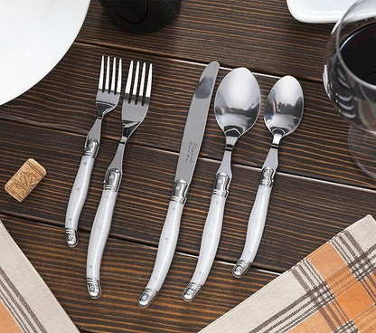 French Home Laguiole 20 Piece Flatware Set – Stainless Steel Flatware Set for 4 – Luxurious Pearl White Utensil Set with Knives, Spoons and Forks