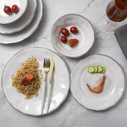 Melamine Dishes Dinnerware Sets - 12pcs Melamine Dinner Plates, Salad Plates and Bowls, for Everyday Use White