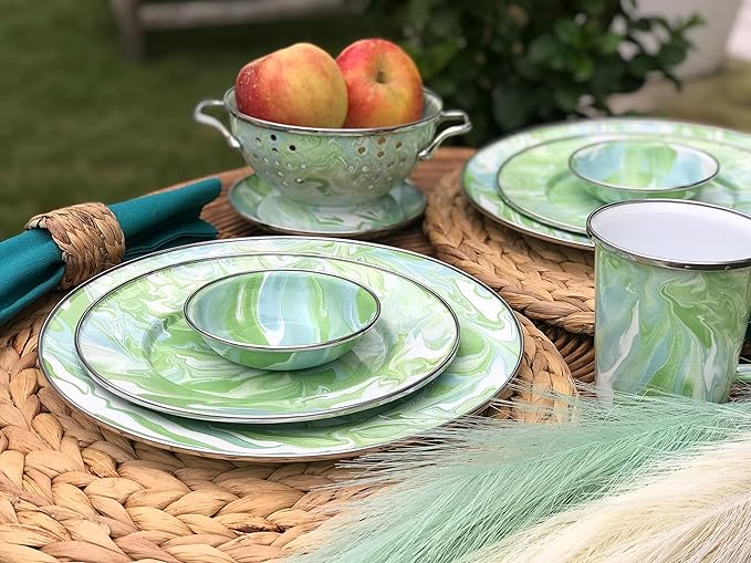 Golden Rabbit Enamelware Appetizer Plates, 6 inch, Modern Monet, Set of 4