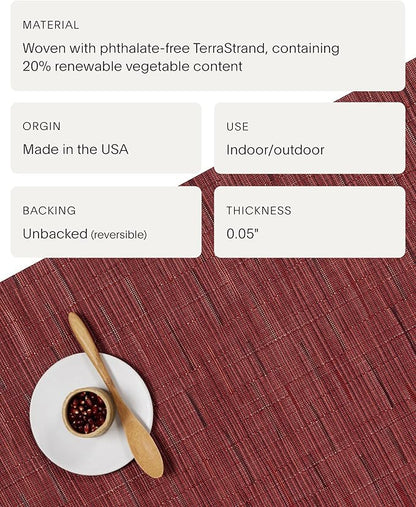 Chilewich Bamboo Placemats Set of 4 - Woven Rectangle Placemats - Reusable, Stain-Resistant, Indoor/Outdoor Tabletop Protection - 19" x 14" - Cranberry