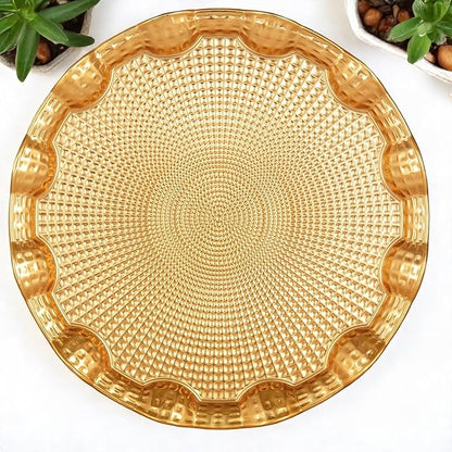 Alisveristime Round Metal Serving Tray for 6 – Ottoman Motif, (13.8" Diameter, 17.5 oz) (Gold)