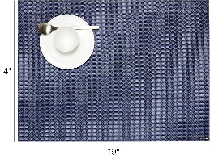 Chilewich Mini Basketweave Placemats in Indigo - Set of 4 - Easy Care Woven Tabletop Textiles - Indoor/Outdoor - 19" x 14" Rectangle