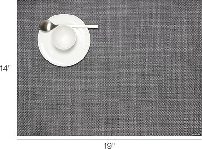 Chilewich Mini Basketweave Placemats in Cool Grey - Set of 4 - Easy Care Woven Tabletop Textiles - Indoor/Outdoor - 19" x 14" Rectangle