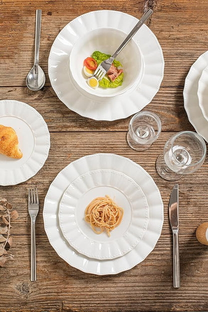 HOMBENE Plates and Bowls Sets, 16 Piece Dinnerware Sets, Porcelain Dinner Set with Plates and Bowls, Ceramic tableware, Modern Bone China Dish Set for 4, Wavy Pattern