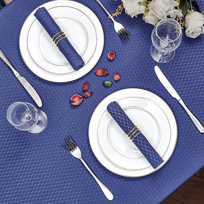 Rectangle Table Cloth Linen Farmhouse Stainproof Waterproof Washable Polyester Oblong Rectangular Fabric Table Cover for Kitchen Dining Dinner (Navy Blue, Round 70'' Inch)