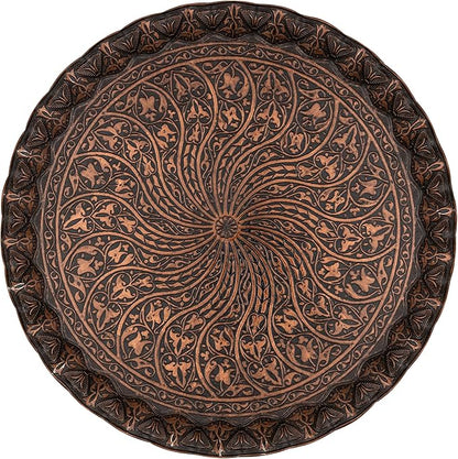 Alisveristime Turkish Ottoman Coffee Tea Serving Tray – 11.8 Inches, Wavy Zamac Tray with Traditional Motifs, Available in Five Color Variations (Copper)