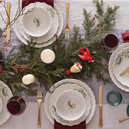 Lenox 894194 French Perle Berry All-Purpose Bowls, Set of 4, White, Christmas Drinkware, Holiday Hosting