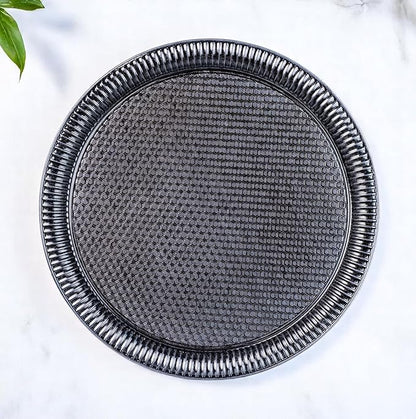 Alisveristime Round Hammered Metal Serving Tray – Ottoman Style, (11.8" Diameter, 12.6 oz) 5 Color Options (Black)