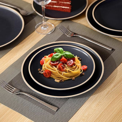 Melamine Dinnerware Sets for 4,12 Pcs Plate and Bowl Set,Unbreakable dish set,BPA Free,Suitable Indoors And Outdoors (Matte Black)