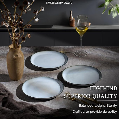 HaWare Stoneware Salad Plates Set of 6, 7.9” Heavy Duty Ceramic Plates, Reactive Glaze Dinnerware for Home Restaurant, Chip and Scratch Resistant, Microwave and Dishwasher Safe, Reactive Foggy Blue