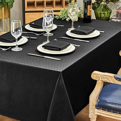 Rectangle Table Cloth Linen Farmhouse Stainproof Waterproof Washable Polyester Oblong Rectangular Fabric Table Cover for Kitchen Dining Dinner (Black, 60 X 120 Inch)