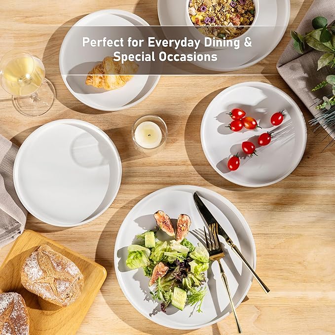 GBHOME Ceramic Dinnerware Sets for 4,Stoneware Plates and Bowls Sets,Chip and Crack Resistant | Dishwasher & Microwave Safe Dishes Set,Scratch Resistant- Service for 4 (12pc)- Snow White