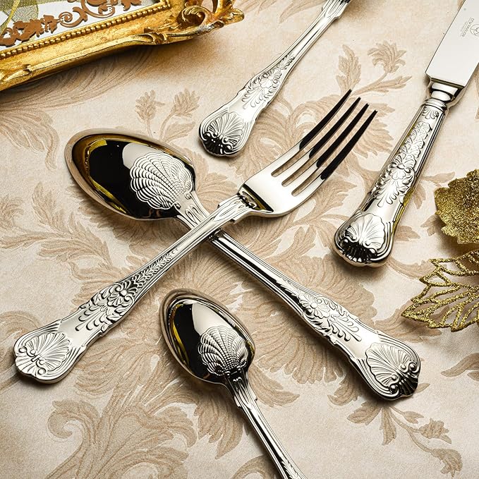 40 Piece Silverware Set for 8, 18 10 Stainless Steel flatware Set, Antique vintage cutlery set, Knife fork spoon, Heavy Duty Dishwasher Safe OTW PAVILION