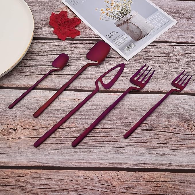 JASHII Hanging Cup Silverware Set, Satin Finish 28-Piece 304 Stainless Steel Flatware set, Tableware Cutlery Set Service for 4, Utensils for Kitchens, Dishwasher Safe - Matte Purple