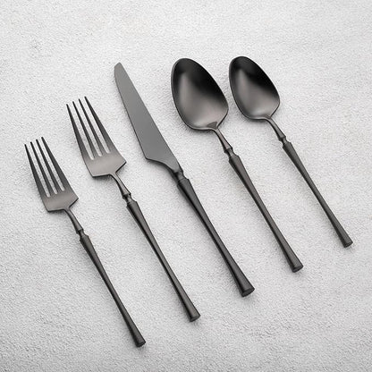 Vikko Decor Vintage Silverware Set: Unique Brushed Black Silverware - Luxury 18/10 Stainless Steel Flatware - Satin Matte Cutlery for Upscale Dining and Entertaining - 20 Pieces - Service for Four (4)