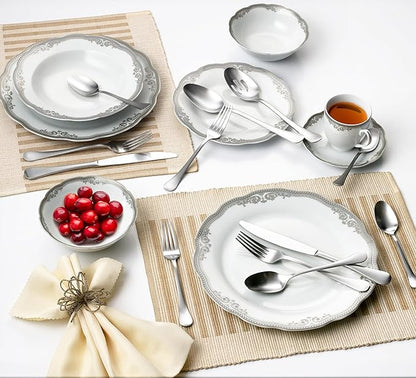 Lorren Home Trends 62 Piece Satin Stainless Steel Flatware Set, Service for 12, Dishwasher Safe